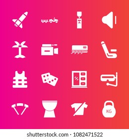 Premium set with fill vector icons. Such as safety, fashion, shirt, weight, music, casino, kilogram, up, heavy, jacket, audio, interior, furniture, palm, delivery, home, snorkel, launch, mask, truck