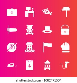 Premium set with fill vector icons. Such as web, box, season, tower, sea, table, drill, memory, cold, business, emergency, work, dentist, cute, post, warm, download, winter, mailbox, fish, health, toy