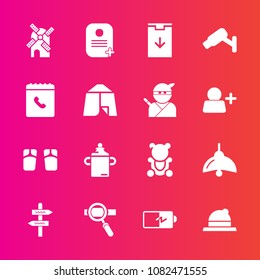 Premium set with fill vector icons. Such as bear, footwear, beach, web, light, fluffy, lamp, technology, sign, clothing, plastic, security, nutrition, teddy, flip, surveillance, research, safety, food