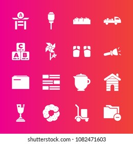 Premium set with fill vector icons. Such as estate, sweet, newspaper, building, delivery, business, real, box, healthy, house, drink, street, cargo, hot, first, internet, teapot, japanese, warehouse