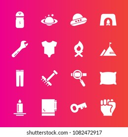 Premium set with fill vector icons. Such as fireplace, raking, human, planet, ufo, white, home, nature, garden, gardening, fire, clothes, key, salt, decoration, fashion, notebook, laptop, earth, food