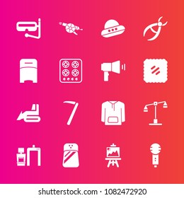 Premium set with fill vector icons. Such as technology, judge, balance, sea, war, ufo, wrench, scan, pepper, gun, military, tool, industry, summer, song, machinery, microphone, water, equipment, space