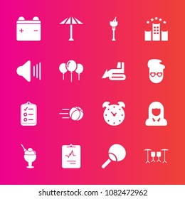 Premium set with fill vector icons. Such as umbrella, hour, face, leisure, mark, drink, food, japan, alarm, dessert, wine, alcohol, watch, soccer, ball, medical, cardiology, bucket, wagasa, clock, ice