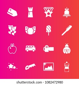 Premium set with fill vector icons. Such as tag, apple, saw, organic, notification, transport, healthy, medal, food, star, bug, speed, cleaner, bus, fashion, transportation, construction, frame, lady