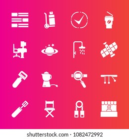 Premium set with fill vector icons. Such as cooking, drink, space, table, vegetable, office, seat, sign, news, coffee, technology, training, market, pendulum, white, pan, laptop, cargo, food, shipping
