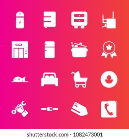 Premium set with fill vector icons. Such as spice, belt, foreman, entrance, industry, carriage, avatar, pram, salt, phone, sale, book, paper, profile, internet, notebook, human, builder, construction