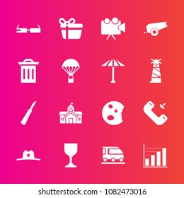 Premium set with fill vector icons. Such as wine, building, projection, video, west, glass, doughnut, kitchen, vehicle, gift, alcohol, business, projector, sheriff, texas, cowboy, button, cake, sweet