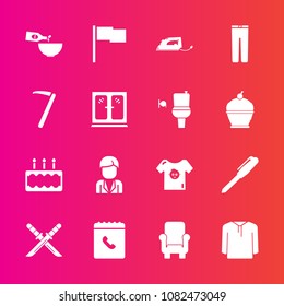 Premium set with fill vector icons. Such as trousers, clothes, electric, furniture, fashion, male, sign, jacket, wine, spanner, wrench, baby, equipment, iron, boy, drink, man, pants, food, cake, book