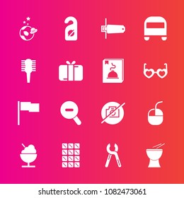 Premium set with fill vector icons. Such as camera, no, hotel, repair, industrial, bar, motel, chocolate, flash, spaceship, brush, hair, photo, technology, sign, music, musical, reparation, picture