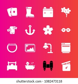 Premium set with fill vector icons. Such as gadget, footwear, style, battery, space, bath, kitchen, leather, time, poker, play, kid, interior, cherry, spring, bear, home, rocket, image, ball, picture