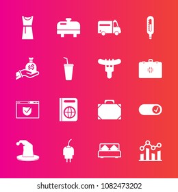 Premium set with fill vector icons. Such as health, hat, bag, home, bedroom, heater, business, furniture, fashion, power, water, thermometer, medical, sign, finance, female, circus, tourism, object, 