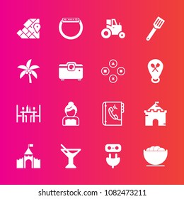 Premium set with fill vector icons. Such as food, bride, groom, farm, atlas, dish, travel, time, coffee, medieval, restaurant, plug, agriculture, building, geography, field, map, gadget, white, book