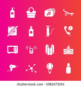 Premium set with fill vector icons. Such as building, house, coat, sport, atom, chemistry, parachute, bag, wash, sky, parachuting, technology, dryer, microwave, file, architecture, object, paint, seat