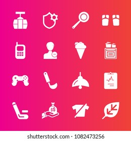 Premium set with fill vector icons. Such as car, soup, footwear, lamp, fashion, game, medical, natural, light, electricity, flip, play, sky, cricket, internet, summer, leaf, medicine, utensil, kitchen