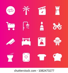 Premium set with fill vector icons. Such as cart, food, musical, substitute, restaurant, shirt, hat, play, dessert, music, shower, replace, cutlery, menu, sweet, percussion, knife, fork, toy, game, 