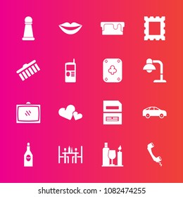 Premium set with fill vector icons. Such as valentine, phone, game, highway, heart, beauty, coffee, photo, communication, bus, teeth, move, document, chess, save, female, data, food, tv, wine, alcohol