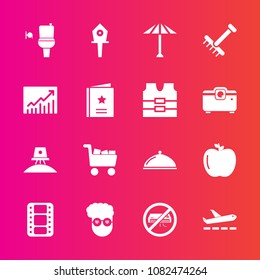 Premium set with fill vector icons. Such as cart, wagasa, video, restroom, fruit, rake, airplane, garden, movie, fresh, film, airport, japanese, gardening, umbrella, apple, spring, bird, fashion, food