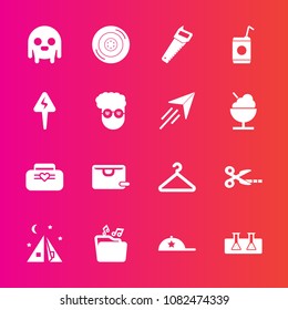 Premium set with fill vector icons. Such as liquid, energy, , ufo, monster, tire, outdoor, work, fashion, test, travel, saw, music, tent, cloakroom, bag, hanger, auto, beverage, drink, hat, headwear