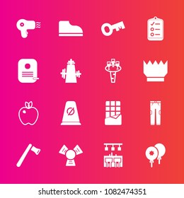 Premium set with fill vector icons. Such as key, mark, checklist, check, decoration, cooler, alcohol, dryer, organic, dessert, traffic, fruit, chocolate, birthday, sweet, sign, object, glass, fashion
