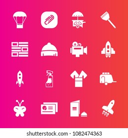 Premium set with fill vector icons. Such as food, internet, clip, van, hot, costume, news, bottle, beauty, fashion, paper, balloon, launch, chart, cooking, asia, spray, nature, headwear, clothing, air