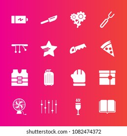 Premium set with fill vector icons. Such as wine, sign, fork, drink, travel, air, dinner, floral, library, nature, present, full, protective, warm, fan, flower, cutlery, power, knife, restaurant, red