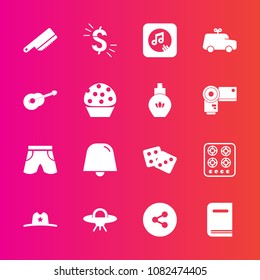 Premium set with fill vector icons. Such as oven, sound, spaceship, ufo, internet, stove, dice, west, cook, alien, sheriff, wear, car, media, cowboy, template, currency, hat, notification, fork, texas