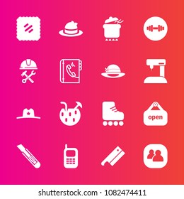 Premium set with fill vector icons. Such as letter, glass, drink, hat, fashion, team, dinner, meat, style, meal, skate, fun, stamp, sport, axe, people, pot, sign, shop, group, sheriff, old, mobile