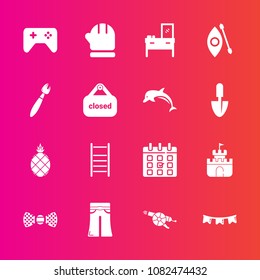 Premium set with fill vector icons. Such as winter, gun, plastic, holiday, calendar, elegance, happy, scarf, woman, toy, timetable, joystick, female, fruit, pants, furniture, war, day, time, pineapple
