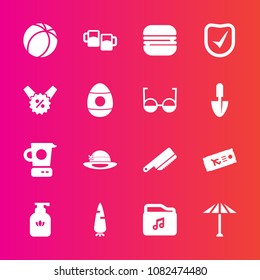 Premium set with fill vector icons. Such as hat, hygiene, sandwich, airplane, cutlery, game, bottle, ticket, security, plane, file, fresh, pub, flight, sport, football, liquid, kitchen, carrot, food