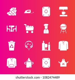 Premium set with fill vector icons. Such as barbecue, iron, chief, drink, modern, waste, commerce, coffee, electric, wine, audio, play, bbq, world, recycling, atlas, geography, bottle, family, work