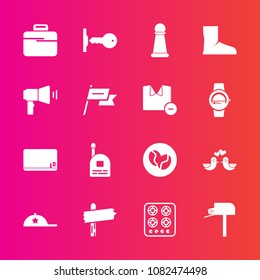 Premium set with fill vector icons. Such as gas, stove, direction, business, communication, pigeon, chess, fashion, box, animal, door, oven, mail, headwear, key, hat, dove, love, mailbox, clothing