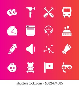 Premium set with fill vector icons. Such as kid, food, chemistry, celebration, water, festival, toy, up, beautiful, cookie, bear, flower, snack, boat, bouquet, cute, firework, blossom, audio, atom
