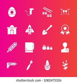 Premium set with fill vector icons. Such as person, add, easter, barbecue, plant, fresh, dentistry, drum, medical, clinic, fish, notebook, weapon, wheat, account, vegetable, harvest, kebab, grilled