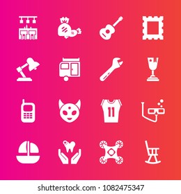 Premium set with fill vector icons. Such as shirt, scuba, furniture, bar, guitar, music, photo, white, frame, monster, communication, table, old, game, mask, camera, food, sea, sweet, border, dentist