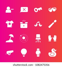 Premium set with fill vector icons. Such as child, closed, armchair, pictogram, watch, comfortable, alcohol, parachute, travel, planet, furniture, weapon, palm, chair, jump, sign, beer, pub, time, sea