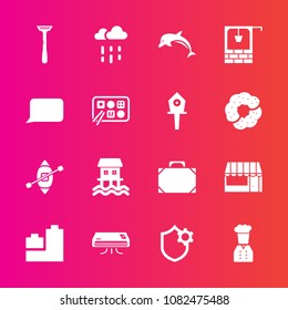 Premium set with fill vector icons. Such as houseboat, fashion, toy, store, dolphin, object, weather, old, ship, style, food, bag, bubble, talk, boat, nature, chief, leather, conditioner, animal, well