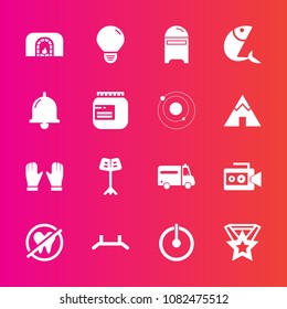 Premium set with fill vector icons. Such as fire, idea, handle, power, seafood, fireplace, bulb, medal, energy, equipment, music, dental, post, switch, christmas, award, mail, pull, bell, glove, warm