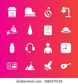 Premium set with fill vector icons. Such as heart, hour, rocket, launch, lamp, money, element, business, cardiology, speaker, sack, tie, time, decoration, id, medical, earth, medicine, boy, male, sale