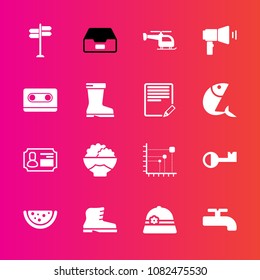 Premium set with fill vector icons. Such as style, flight, retro, file, agriculture, direction, text, tape, food, rice, leather, business, road, music, grain, edit, identity, id, key, seafood, street