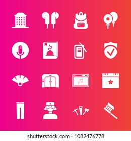 Premium set with fill vector icons. Such as fashion, clothing, music, brush, bag, online, hygiene, clean, care, tool, traditional, health, house, japanese, record, ink, elevator, event, school, sensu