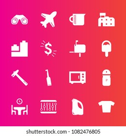 Premium set with fill vector icons. Such as table, transparent, food, flight, brush, can, tooth, fashion, clothes, pepper, tool, spice, kitchen, toy, oven, hammer, spanner, dental, glass, bear, salt
