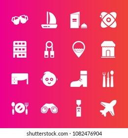 Premium set with fill vector icons. Such as office, bar, wind, fashion, childhood, water, restaurant, aircraft, fork, boot, desk, table, baby, plane, ship, work, travel, astronomy, pub, space, beer
