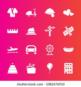 Premium set with fill vector icons. Such as celebration, comb, waitress, cake, valentine, background, bike, sport, birthday, cycle, park, bathrobe, carousel, heart, sweet, airport, city, bicycle, ride