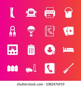 Premium set with fill vector icons. Such as screwdriver, housework, add, domestic, fashion, color, bin, print, science, communication, equipment, recycling, house, account, wireless, technology, bed