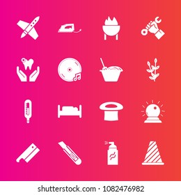 Premium set with fill vector icons. Such as road, album, healthy, dental, rocket, health, meat, sound, paint, helmet, cutter, furniture, hat, craft, food, construction, grill, bed, builder, dentist