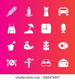 Premium set with fill vector icons. Such as food, fashion, light, car, fork, spoon, grilled, kebab, fire, mail, child, pinafore, summer, sandbox, sweet, banner, flame, play, pan, communication, double