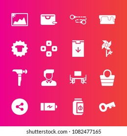 Premium set with fill vector icons. Such as food, business, jar, sweet, office, dessert, saw, pie, media, electricity, style, social, hammer, key, jam, power, object, frame, picture, clothing, cake, 