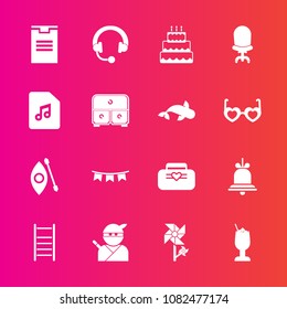 Premium set with fill vector icons. Such as activity, notification, weapon, river, drink, dessert, audio, bar, blossom, kayak, bell, sound, glass, bag, fashion, shipping, nature, water, happy, alcohol