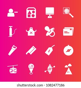 Premium set with fill vector icons. Such as sailboat, nature, bear, laptop, search, delete, transportation, construction, magnifier, mountain, blue, ship, saw, sign, account, internet, chief, axe, tag