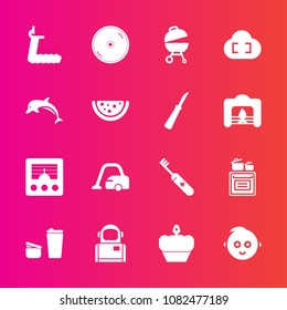 Premium set with fill vector icons. Such as grill, food, sugar, kitchen, radio, dessert, housework, science, cooking, brush, space, baby, cd, clean, fitness, gym, cafe, cosmos, signal, care, sport